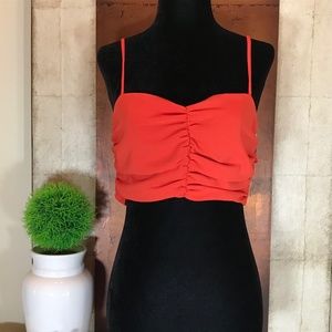 NWT Kendall & Kylie Red Spaghetti Strap Crop Top/Twisted Open Back/Side Zipper